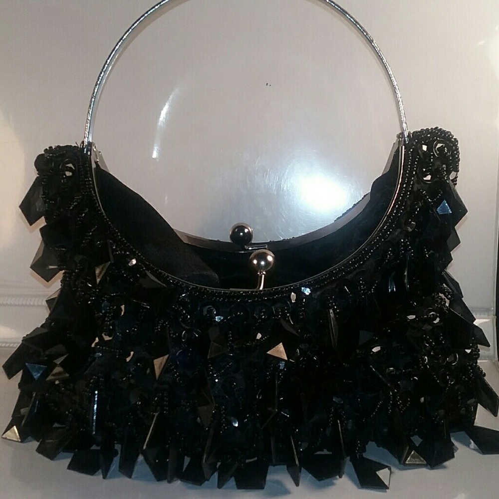 Black Beaded Classic Gothic Charm Clutch Bag